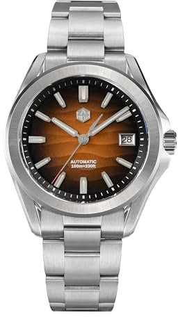 San Martin Herren-Armbanduhr SN0129GC, 39 mm, Wüstenstruktur, 10 Bar, wasserdichte Taucheruhr, NH35A automatische mechanische Edelstahl-Teel-Armbanduhren, schwarz braun, Modern