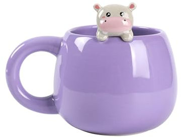 I-TOTAL® - Tazza in Ceramica con animaletto in ceramica sul bordo, tazza per tè o caffè 450 ml (HIPPO)