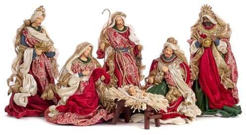 Magie di Natale Komplette Weihnachtskrippe aus Kunstharz, Weihnachtsdekoration, 6er-Set, 38 cm