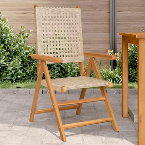 ZEYUAN Gartenstühle 2 STK. Beige Massivholz Akazie und Poly Rattan, Gartenmöbel, Terrassenstühle, Balkon Stühle, Balkonstuhl, Garten Stühle Für Draussen - 367653