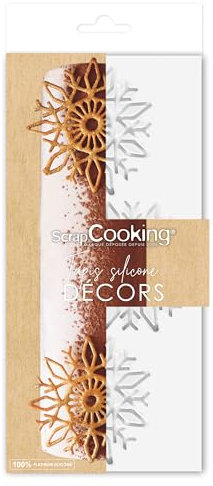 ScrapCooking - Moule pour Tuiles Croquantes « Flocons » - Tapis Silicone en Relief pour Créer Décorations Bûches & Gâteaux - 28 x 18 cm - Décors Pâtisserie, Dessert Noël - 1970