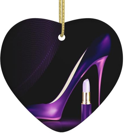 Elegant Lila High Heels Weihnachten Herz Anhänger - Christbaumschmuck Kugeln Schöne Keramik Anhänger Festliche Dekorationen