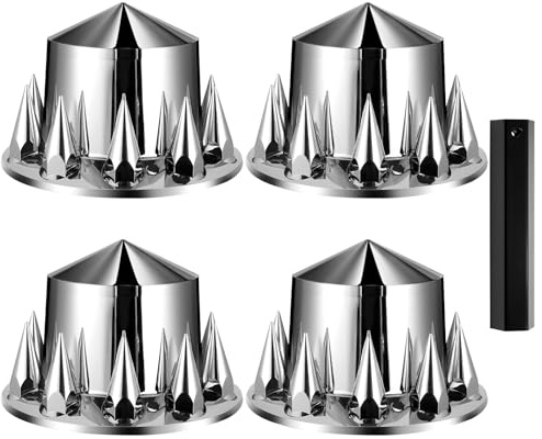 VEVOR Rear Axle Wheel Covers, Spiked Axle Cover for Semi Truck, ABS Electroplate Rust-Resistant Lug Nut Covers, Universal Fit, Installation Tool Included, Complete Axle Cover Combo Kit