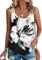 WNEEDU Damen Tank Tops Sommer Spaghetti Cami Oberteile Ärmellose Rundhalsausschnitt Blusen Top Shirts Schwarz Weiß Blume M