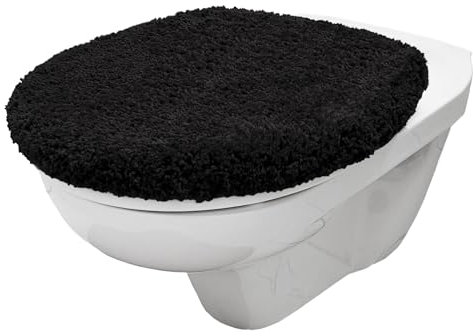 Brandsseller WC Deckelbezug 38x48 cm Ausschnitt aus weichem Mikrofaserstoff Toiletten Sitzbezug für Optimalen Komfort und Stil Schwarz