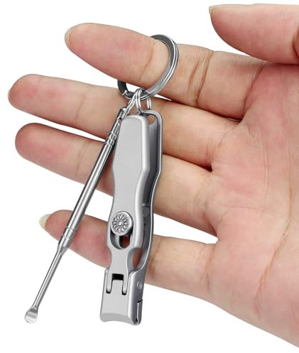 VOGARB Small Nail Clippers for Men Fingernail and Thick Toenails Wide Jaw Opening Portable Ultra Sharp Nail Clippers with Catcher for Seniors Adult Women, Comes with Keychain and Earpick Set