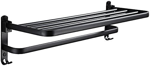 Porte-serviettes en Aluminium Pour Douche, Porte-serviettes, Accessoires de Salle de bain, organisateur Mural Pliable, Noir mat, étagère de Rangement sans Perforation Pour Salle de bain et Cuisine