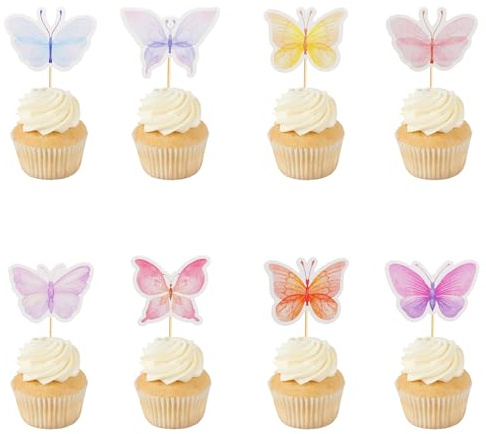 Arthsdite Cupcake-Topper mit Schmetterlings-Motiv, zusammengebaut, lebendig, realistisch, für Babyparty, Cupcake, Essen, Dekorationen für Schmetterlings-Thema, Hochzeit, Geburtstag, Party, Zubehör, 24