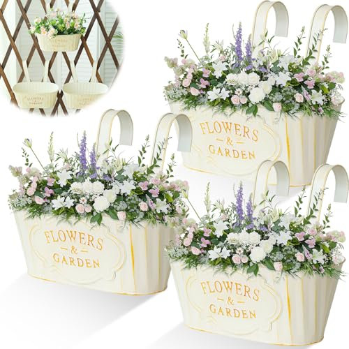 3Pcs Maceta Colgante con Doble Gancho Extraíble, Macetas Cubo Flores Planta Grande, Macetero Plantas Metal Retro, Plantador para Jardín Pared Balcón Valla Hogar Patio Exterior Interior Decoración