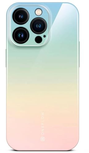 ONEFLOW für iPhone 14 Pro Hülle mit Design Muster, Designer Case Handy Schutzhülle mit Kameraschutz, Hardcase Bedruckt dünne Handyhülle, Splash Cover, Mint Beige Rosa Verlauf