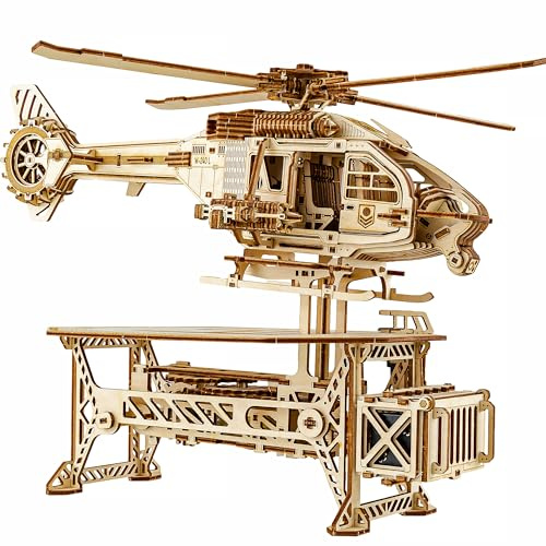 Wood Trick Thunder Chopper Elektrischer Hubschrauber 3D Holzpuzzles für Erwachsene zum Bauen - Drehende Rotoren & Klingen - Detailliertes Design - Mechanische Holzmodellbausätze für Erwachsene zum