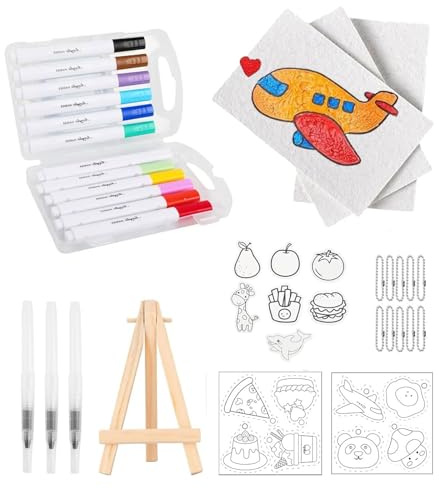Kit de pintura mágica hinchada, kit de pintura de textura de espuma mágica, kit de pintura 3D con papeles de espuma, marcadores, bolígrafo de acuarela, cadenas de cuentas y mini caballete para arte de