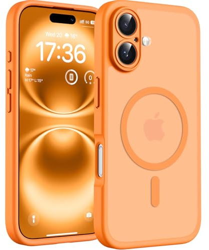 TOCOL für iPhone 16 Hülle für MagSafe, Vollständiger Kameraschutz, Eingebauter Magnetring, Stoßfest Kratzfest Transluzente Matt Handyhülle für iPhone 16 Case 6,1 Zoll, Orange