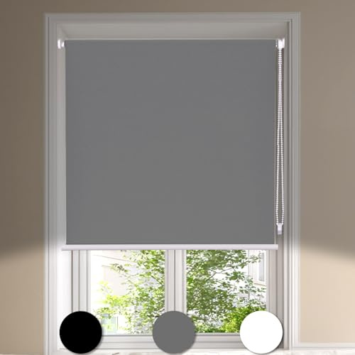 Maritown No Drill Blackout Roller Blinds Stick on Thermal Curtains Self Adhesive Easy Fit Blinds UV Protection for Windows Renter/Home Bedroom, Nursery, Kitchen, Bathroom (Grey, 45W x 130H cm)