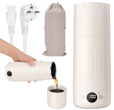 PAHTTO Hervidor Eléctrico de Viaje de 600 ml, Acero Inoxidable, Ebullición Rápida, Ajuste de Temperatura, Portátil para Preparar Café y Té