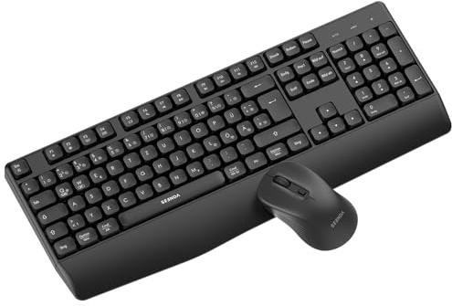 Kabellose Tastatur mit Maus Set, Ergonomisch – Bluetooth 5.0 & 2,4 GHz USB für 2 Geräte – Deutsches QWERTZ Layout für Windows PC, MacBook, iMac & Laptops – Schwarz