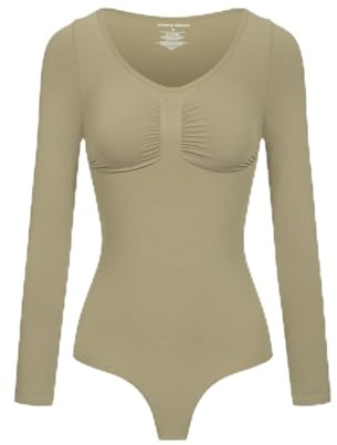 creamy fabrics Shapewear Damen Body langarm mit String stark formend | Body Shaper aus weichem Polyamid Elastan Stretch glättet Bauch Taille Arme und Oberkörper für angenehme Looks unter Kleidung
