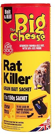 The Big Cheese Rat Killer Grain Bait Sachet - 150g Kills Rats Pre-Measured Single-Use Chew Through Sachet Difenacoum, Blue