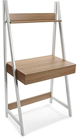 Versa Olympia Mesa Escritorio para el Ordenador, Mesa para la Habitación o Estudio. Mesa Gaming, con cajón y Estante, Medidas (Al x L x An) 146,5 x 48 x 74 cm, Madera y Metal, Color Marrón
