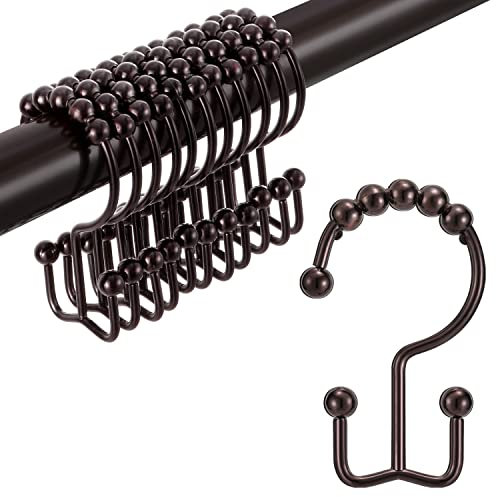 TENOVEL mai ruggine in acciaio INOX 304 Heavy Duty rullo doppio ganci per tenda da doccia, spazzolato bronzo, set di 12 ganci