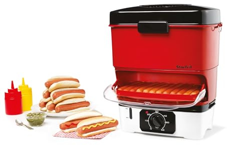 Starfrit Electric Hot Dog Steamer, 12 Hot Dogs, 800W, 60-Min Timer, Red