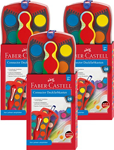 Faber-Castell 3 Stück Farbkasten Connector mit 24 Farben, inklusive Deckweiß