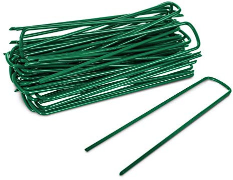 ADEPTNA Heavy Duty Green U-Shaped Garden Pins Securing Galvanised Metal Pegs For Artificial Grass Weed Fabric Landscape Netting Ground Sheets Fleece 15cm Powder Coated (PACK OF 20)
