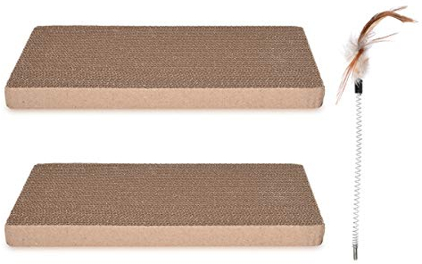 Navaris Rascador para Gatos - Set de respuesto para rascadores de Gatos - Set de 2 tableros afiladores de uñas de cartón Corrugado y bambú