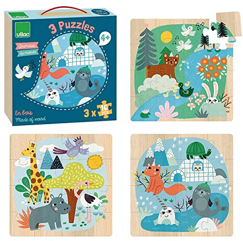 Vilac 8530 Animals Puzzles der Welt-ab 4 Jahren-8530, Mehrfarbig