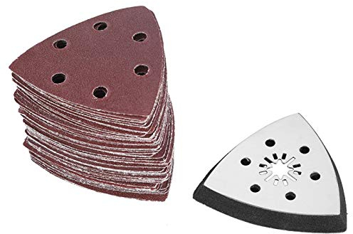 Platorello triangolare a 6 fori, carta vetrata oscillante 60PCS con supporto per carta vetrata 1PC, carta abrasiva assortita