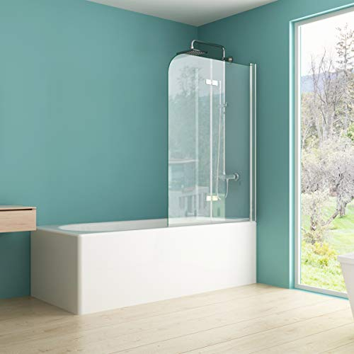 IMPTS Duschabtrennung 120x140cm, Duschwand Faltwand für Badewanne 2 TLG, Badewannenaufsatz mit 6mm Nano ESG Glas 180°Schwingen