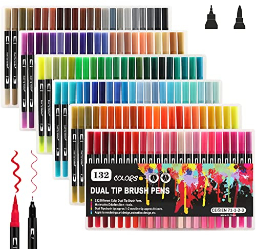 Gelanty Dual Tip Brush Pens Set, 132 Farben Filzstifte Dicke und Dünne Pens Fineliner Set, Aquarell Farben für Handlettering, Bullet Journal, Malbücher, Manga, Kalligraphie Stifte