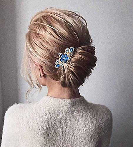 Yheakne Haarspange mit Strass und blauen Kristallen, Hochzeits-Kopfschmuck, glänzender Haarschmuck, Brautschmuck, für Damen und Mädchen (Blau)