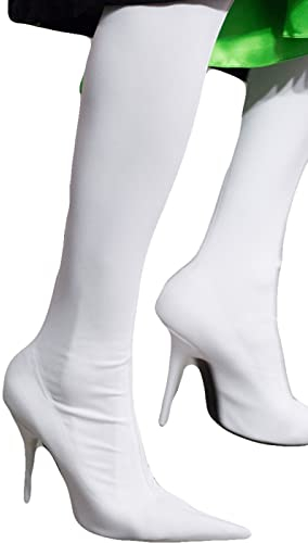 ZHENGRUI Stivali sopra il ginocchio, da donna, in raso, sexy, con tacco alto, alla moda, per feste in maschera, per cosplay, colore bianco-44