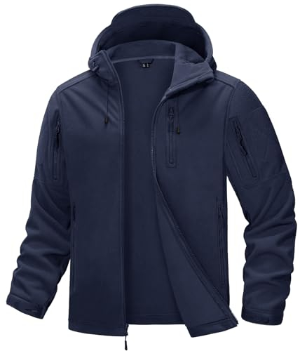 KEFITEVD Fleecejacke Herren Military Winter Thermo Jacke Übergangsjacke für Safari Angeln Wandern Herbstjacke Männer Fleece Freizeitjacke Dunkelblau L