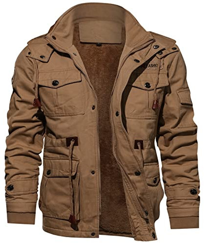 JJPAR Veste Travail Homme Capuche Col Revers Manteaux Militaire Parka Mi Saison Hiver Chaud Épais Blousons Décontractée Zippé Pas Cher Slim Manche Longue Multi-Poches Trucker Jacket A18