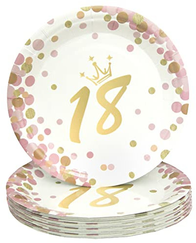 Pandecor 50 Pieces 18th Birthday Party Disposable 7 Inches Paper Plates,Dessert Plates for Girls 18 Years Old Birthday Party
