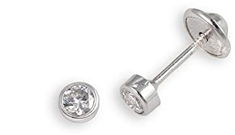 Turmalina - Pendientes bebe niña redondo circonita bañado en oro de Plata de Ley 925, pendientes con piedra, tamaño de 3 mm, de la marca de joyería Turmalina by Martina (Diamante plata)
