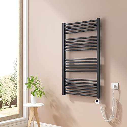 Heilmetz Badheizkörper Elektrisch 100x60cm Handtuchwärmer mit Digitalem Thermostat mit Timer-Funktion Gerade Handtuchtrockner Anthrazit 500W