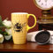 DUSVALLY Ceramic Mug Large Coffee Cup Tall Mugs Porcelain Latte Tea Cup with Lid 17oz Animal Mug,Bee