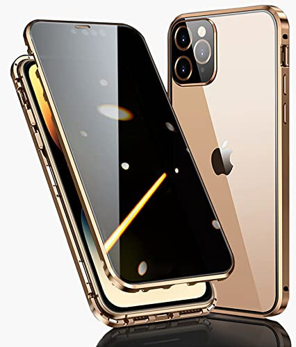 Privacy Case for iPhone 14 Pro Max Magnetic Cover,Anti-peep Tempepurple Glass Double-sided Case Built-in Camera Protector,Metal Bumper 360 Full Cover Anti-Spy Phone Case for iPhone 14 Pro Max,Gold
