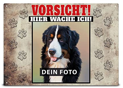 PR Print Royal Wetterfestes Vorsicht Hund Schild mit Foto - Vorsicht! Hier wache ich - Hundeschild selbst gestalten mit Bild, Geschenk für Hundebesitzer | Mattes Metallschild, 21x15 cm