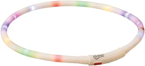 TRIXIE Leuchtring für Hunde XS-XL weiß/bunt – Leuchtendes Hundehalsband, ideal für Spaziergänge im Dunkeln – Aufladbar und individuell einstellbar - 12641