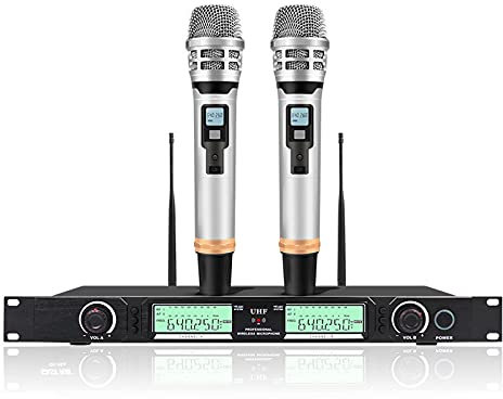 Microphone Dual Wireless Microphones for Karaoke, Speech, Meeting, Party, Stage UHF Rechargeable Wireless Microphone System with Dual Antennas and LCD Display Handheld Microphone