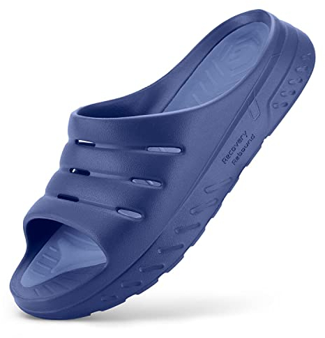 FitVille Breit Diabetiker Badeschuhe Herren Orthopädischer Slippers mit Fußgewölbestütze Gesundheitsschuhe für Geschwollene Füße Blau 46 EU Weit