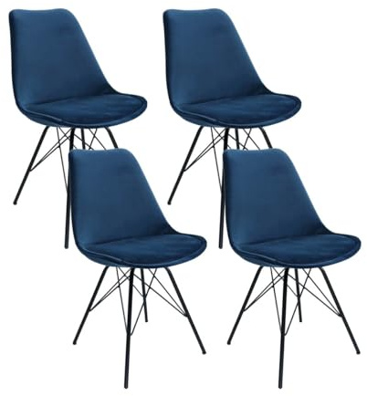 Kick Collection 4er Set Esszimmerstühl Velvet - Samt - Dunkelblau - Modern und Hochwertig - Samtstoff und Metall - Erhältlich in vielen Farben