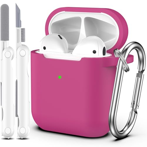 R-fun Kompatibel mit AirPods 2. Generation 2019 Case, 1. Gen 2016 Hülle Case Cover mit Reinigungsset und Schlüsselanhänger, weicher Silikonschutz für Apple AirPods Hülle,Rose Pink