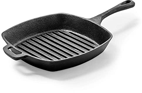 Forgast Bistecchiera Ghisa Professionale con Manico, Bistecchiera Quadrata 24x24 cm, Griddle Pan Padella Griglia, Piastra per Grigliare, Fondo Spesso