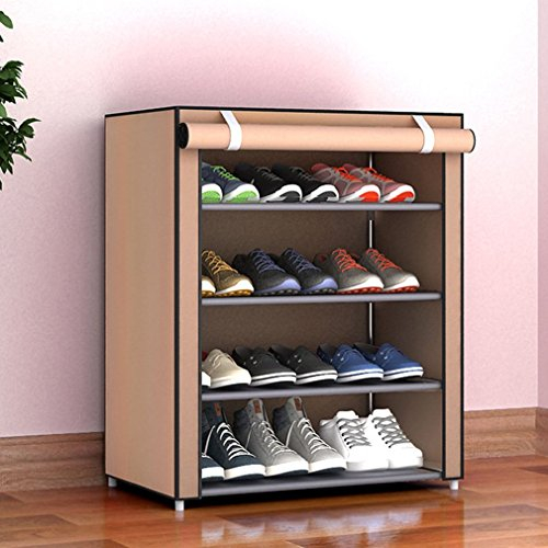 Zapatero, Gabinete Organizador de Almacenamiento de Zapatos con Cubierta de Tela a Prueba de Polvo, Zapatero Grande Organizador de Almacenamiento de Zapatos Gabinete(Café de 5 niveles y 4 rejillas)