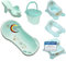 KiNDERWELT Juego de 6 piezas de baño para bebé, Funny Farm aqua para bebés, bañera, soporte para bañera, asiento de baño, olla, asiento de inodoro, taburete de dos niveles, cubo de pañales, manguera